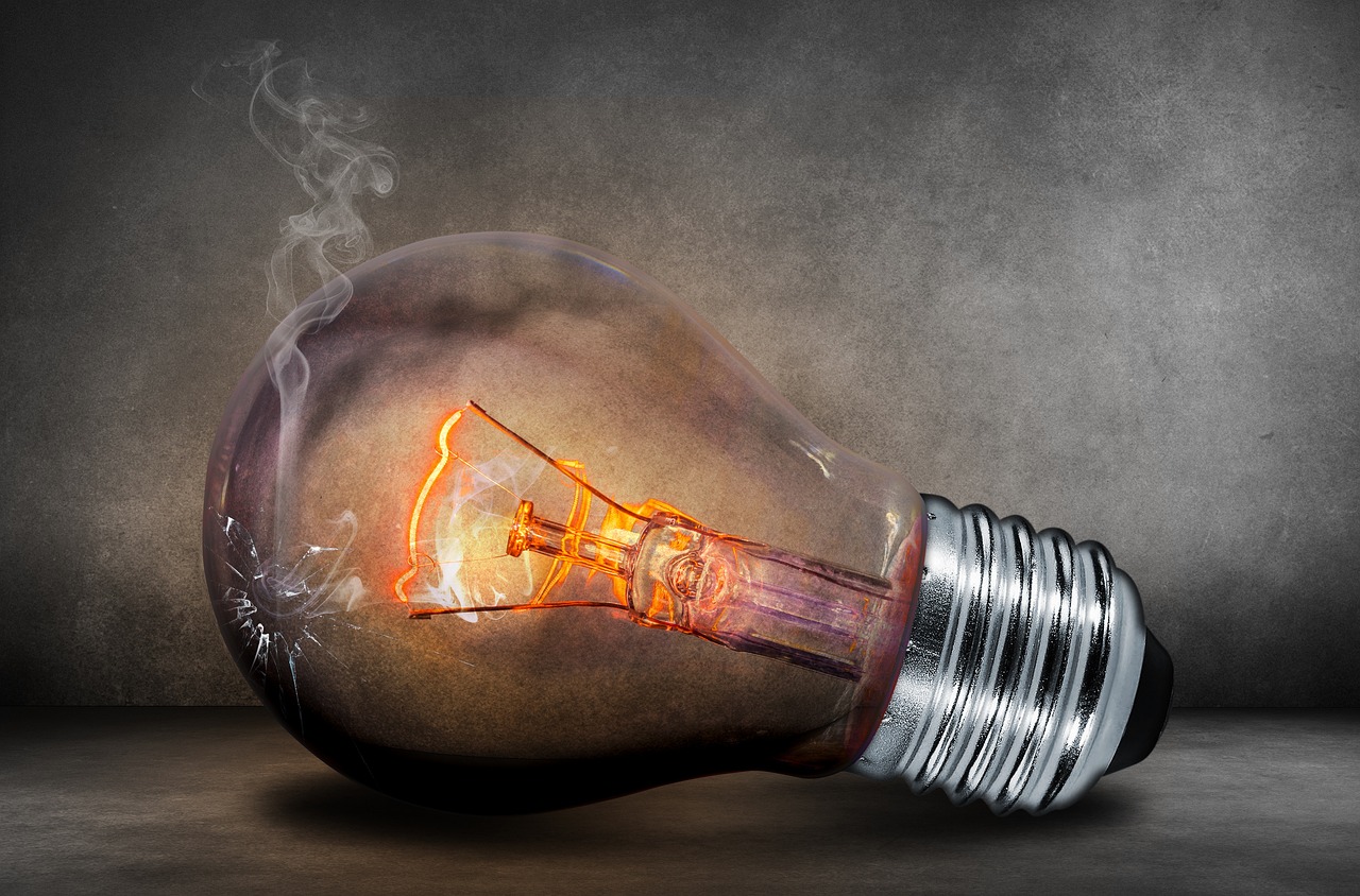 LED filament bulb lit warmly