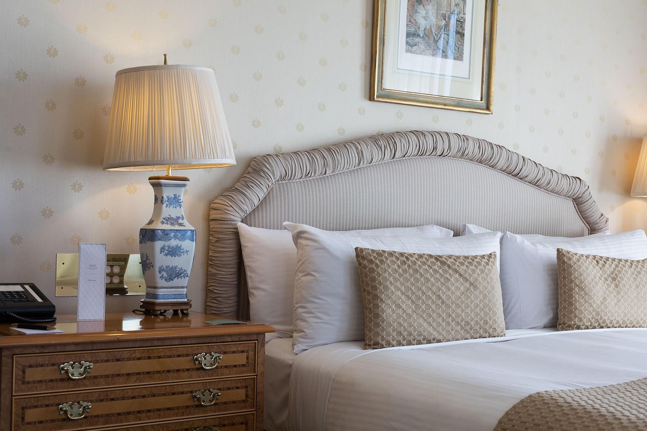 Rechargeable touch lamp on a bedside table