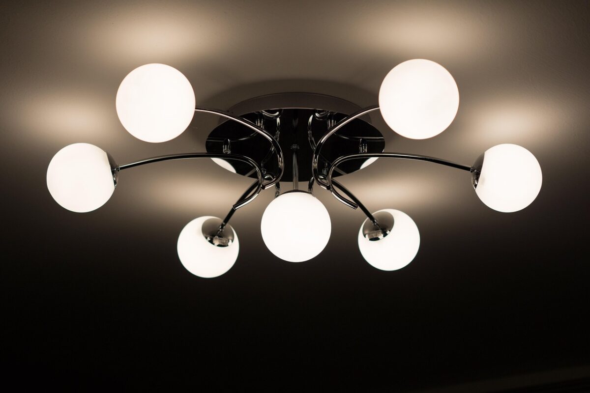 Star projector casting light across a bedroom ceiling