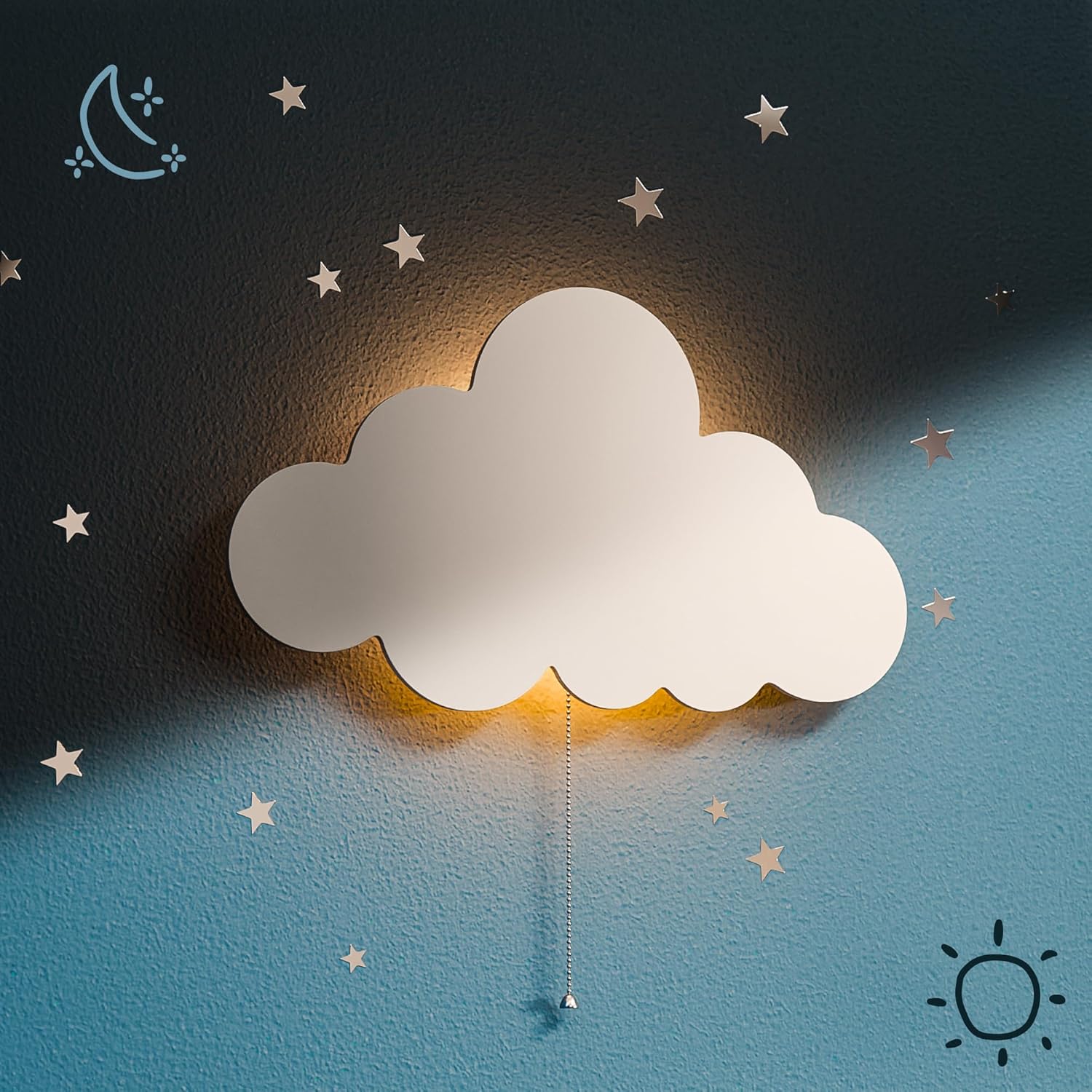 Cloud Light - Floating Cloud Wall Lamp | Baby Nursery Cloud Night Light | Battery-Operated Cloud Lamp | Cloud Wall Decor for Kids Bedroom | Baby Nursery Decor with Star Stickers | Cloud Wall-Lights Cloud Light - Floating Cloud Wall Lamp - Image 1