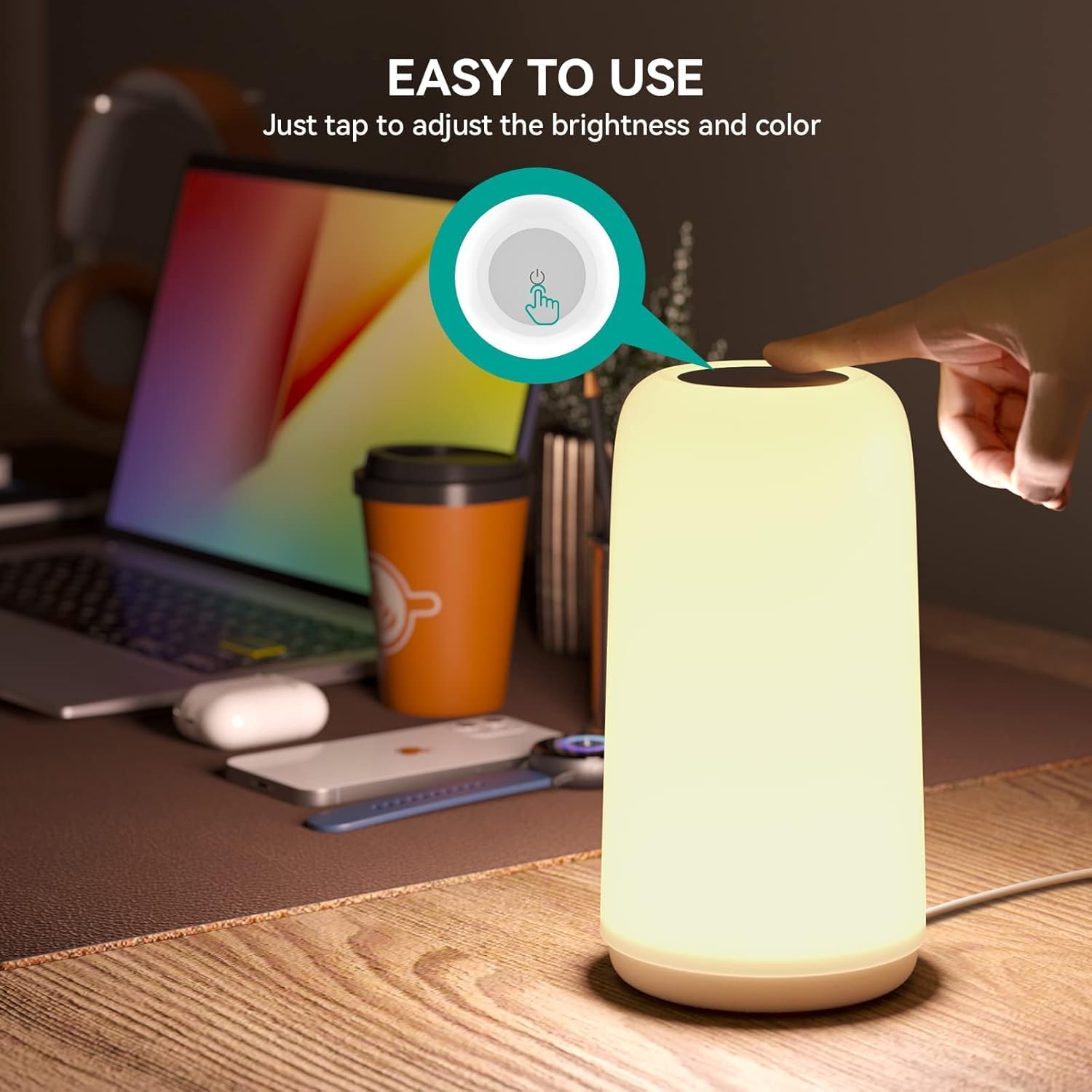 Touch Bedside Table LED Lamp, [Sleek Design & RGB Mode] Multi-Color Dimmable with Warm White - Image 6